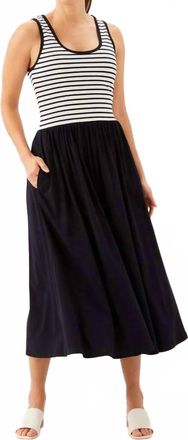 Karen Kane Sleeveless Stripe Bodice Mixed-Media Midi Dress In Ivory With Black