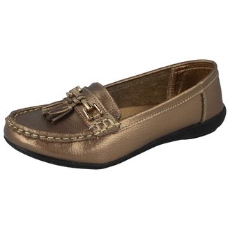 Jo & Joe Ladies Nautical Leather Smart Loafer Tassel Moccasin Flat Slip On Comfort Shoe Bronze 8 UK / 41 EU