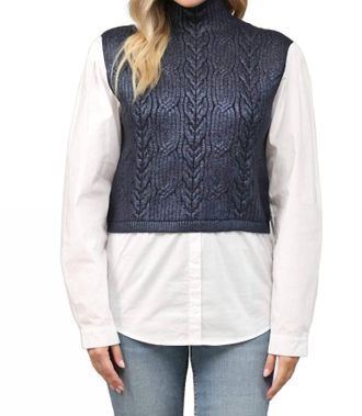 Fate Foil Cable Knit Twofer Sweater In Navy/white