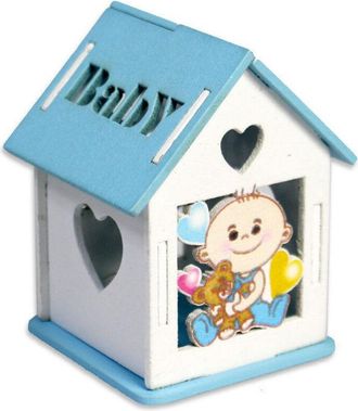 Trade Shop Trade Shop - 12 Scatolina Porta Confetti Casetta Bomboniera Nascita Battesimo Celeste Maschio