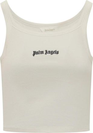 Palm Angels Logo Tank Top - Dames - Tops zonder mouwen - Beige - XS - Katoen - Tops