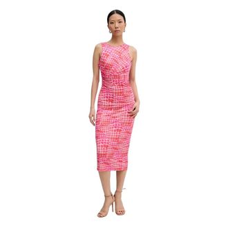 Patrizia Pepe Kleedjes, Dames, Roze, S, Leer, Midi Jurk met Croco Print en Zijvouw
