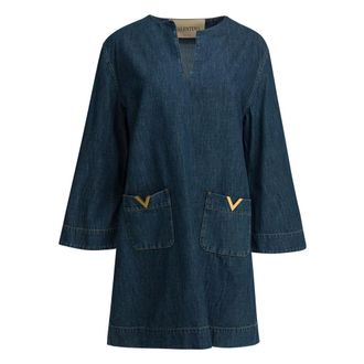 Valentino Garavani Short Dresses, female, Blue, Size: XS Kaftan Dress