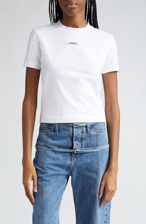 Jacquemus Le T-Shirt Logo Embroidered Grosgrain T-Shirt in White 100 at Nordstrom, Size Small