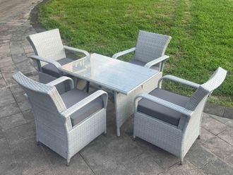 Fimous Rattan Outdoor Rectangular Dining Table & 4 Chair Garden furniture Set in Light Grey