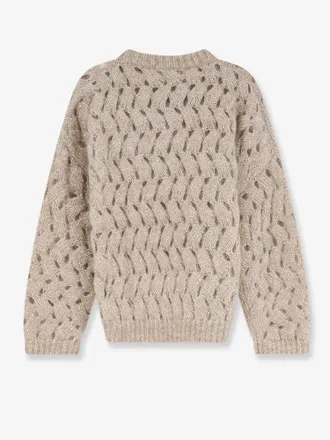 Brunello Cucinelli Womens Sweater With Micro Sequins - Beige Mohair