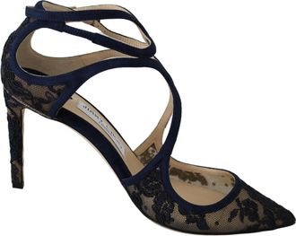 Jimmy Choo London Navy Blue Closed Toe Leather Sandals with Strap Closure