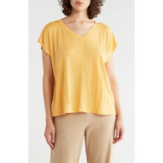 Eileen Fisher V-Neck Organic Linen T-Shirt in Cantaloupe at Nordstrom Rack, Size Xx-Small