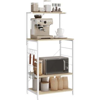 Woltu Scaffale da Cucina, Bar, Scaffale da Panetteria, Portaoggetti a 4 Ripiani,, 60x40x123 cm, Rovere Chiaro+bianco