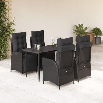 vidaXL Set De Muebles Jard&iacute;n 5 Pzas Con Cojines Rat&aacute;n Sint&eacute;tico Negro Vidaxl