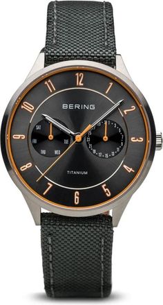 Bering Herenhorloge Titanium 39 mm Band Nylon 11539-879 - Heren - Horloges - Zwart - ONE Size - Nylon - Accessoires