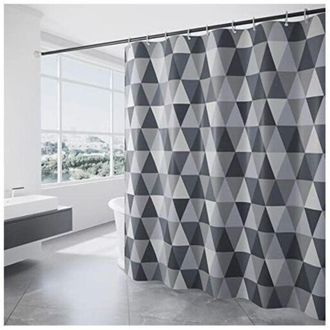 OEM Cortina De Ducha, 180 X 200 Cm, De Poli&eacute;ster Lavable A M&aacute;quina, Con Dobladillo Lastrado Y 12 Ganchos, Ideal Para Ba&ntilde;era O Ba&ntilde;o, Con Estampado Triangul