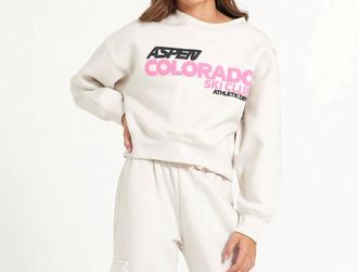 Vintage Havana Aspen Ski Club Puff Crewneck Sleeve In White