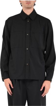 Laneus Puur wollen overshirt met knoopzakken - Heren - Casual Overhemden - Zwart - L - Wol - Overhemden