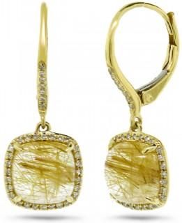 Allurez 0.21ct Diamond & 4.77ct Golden Line Quartz 14k Yellow Gold Earrings