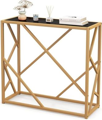 Costway Costway - Mesa de Consola de 80 cm, Mesa de Entrada con Tapa de Vidrio Templado, Mesa Consola de Diseño Geométrico, Mesa Auxiliar con Marco de Metal