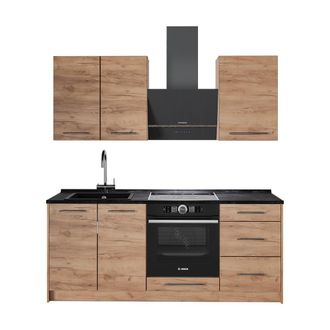 Vicco Cocina Para Solteros Fame-line, Roble Dorado/roble Dorado, 190 Cm Encimera Antracita, Vicco