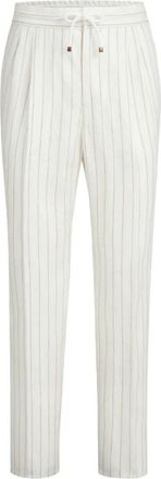 Brunello Cucinelli Stripe Linen Pants With Drawstring And Double Pleat