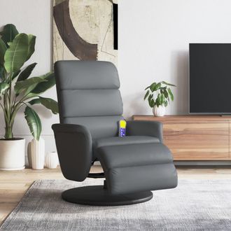 vidaXL Sill&oacute;n Reclinable De Masaje Con Reposapi&eacute;s Cuero Sint&eacute;tico Gris Vidaxl