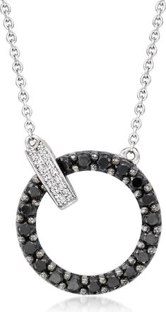 Ross-Simons Black Spinel and. Diamond Circle Clasp Necklace in Sterling Silver
