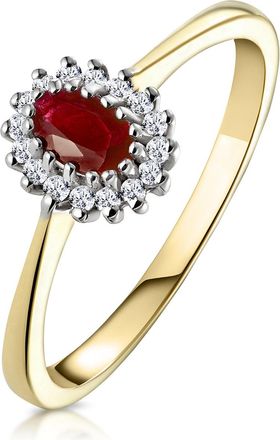 The Diamond Store Ruby 5 x 3mm And Diamond 9K Gold Ring