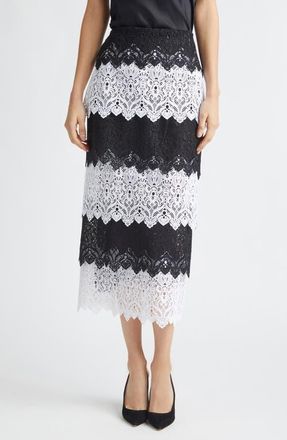 Carolina Herrera Layered Lace Pencil Skirt in Black/White at Nordstrom, Size 10