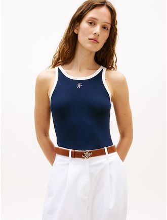 Tommy Hilfiger Womens Script Monogram Rib-Knit Tank Top - Navy - XL