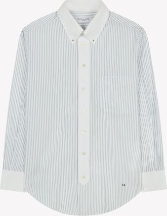 Serena Bute Cotton Johnny Shirt - Navy Blue Stripe