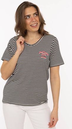 Zwillingsherz T-Shirt ZWILLINGSHERZ Zwillingsherz, Damen, Gr. XXL, marine, Obermaterial: 95% Viskose, 5% Elasthan, Shirts T-Shirt, V-Neck, gestreift, kleines Motiv 