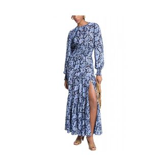 Michael Kors Kleedjes, Dames, Veelkleurig, M, Polyester, Paisley Print Smocked Georgette Maxi Jurk
