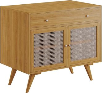 Vente-Unique Mueble de ba&ntilde;o bajo lavabo de teca claro y rejilla - 90 cm - MANSULAN