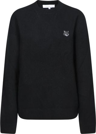 Maison Kitsun&eacute; Zwarte sweater met iconische voslogo - Heren - Ronde hals truien - Zwart - S - Truien & Vesten
