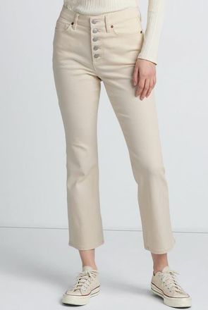 Lands End High Rise Denim Button Front Kick Flare Crop Jeans in Natural at Nordstrom, Size 16