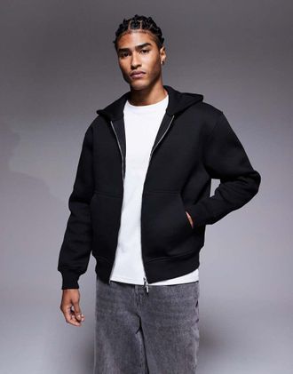 Asos pesante squadrata comoda nera con zip in tessuto effetto scuba-Nero