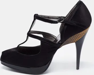 Roberto Cavalli Black Satin Ankle Strap Sandals