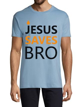 Generic Jesus Saves Bro Minimalist Candle Styled Christian Logo Crew Neck Cotton Mens T-Shirt Light Blue X-Large