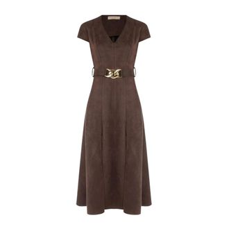 Rinascimento Midi jurk met su&egrave;de-effect - Dames - Jurken - Bruin - Maat: XS Su&egrave;de
