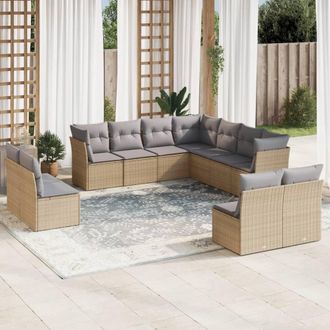 vidaXL Set De Sof&aacute;s De Jard&iacute;n 11pzas Con Cojines Rat&aacute;n Sint&eacute;tico Beige Vidaxl