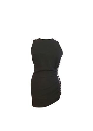 Azzaro Black wool crepe crystal embellished ruched mini dress Size S