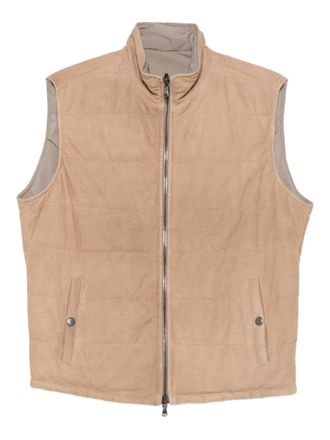 Barba quilted suede gilet - men - Calf Suede - 52 - Neutrals