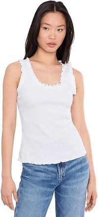 Vince Camuto Ruffle Rib Tank Top Womens Clothing Ultra White : SM, Cotton/Spandex