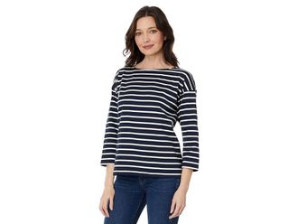 L.L.Bean Heritage Mariner Boatneck 3/4 Sleeve Stripe Womens Clothing Classic Navy/Sailcloth : XS, Cotton/Jersey