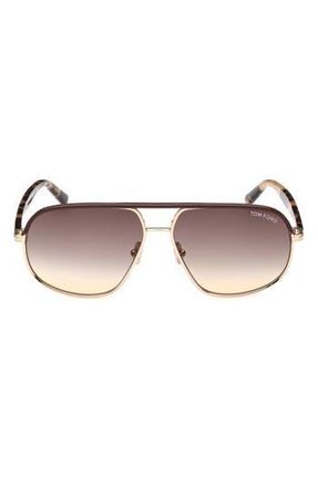 Tom Ford Maxwell 59mm Pilot Sunglasses in Shiny Rose Gold/gradient Brown at Nordstrom Rack