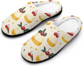 Generic Cute Pudding with Cherries Fashion Cotton Slippers for Women Memory Foam House Slippers Non-Slip House Bedroom Shoes