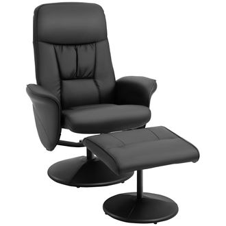 HOMCOM PU Leather 2 Pcs Reclining Armchair w/ Ottoman 360&deg; Swivel Black | TJ Hughes