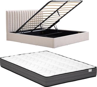 Vente-Unique Canap&eacute; abatible 160 x 200 cm - Tela - Beige + Colch&oacute;n - SARANELI