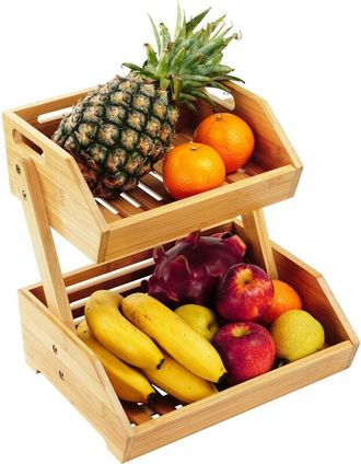Relaxdays Relaxdays Bamboo Fruit Stand, HxWxD: 29 x 30 x 25 cm, tiered basket for fruit, vegetables & pastries, natural