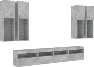vidaXL Muebles De Tv De Pared Con Luces Led 7 Piezas Gris Hormig&oacute;n Vidaxl