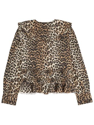 Ganni Wide-Collar Animalier Shirt - Multicolor