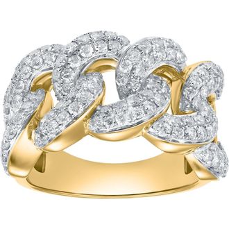 LuvMyJewelry Auralink 2.35 Cts Natural Diamond Cuban Link 14K Gold Ring in 14K Yellow Gold at Nordstrom, Size 6.5